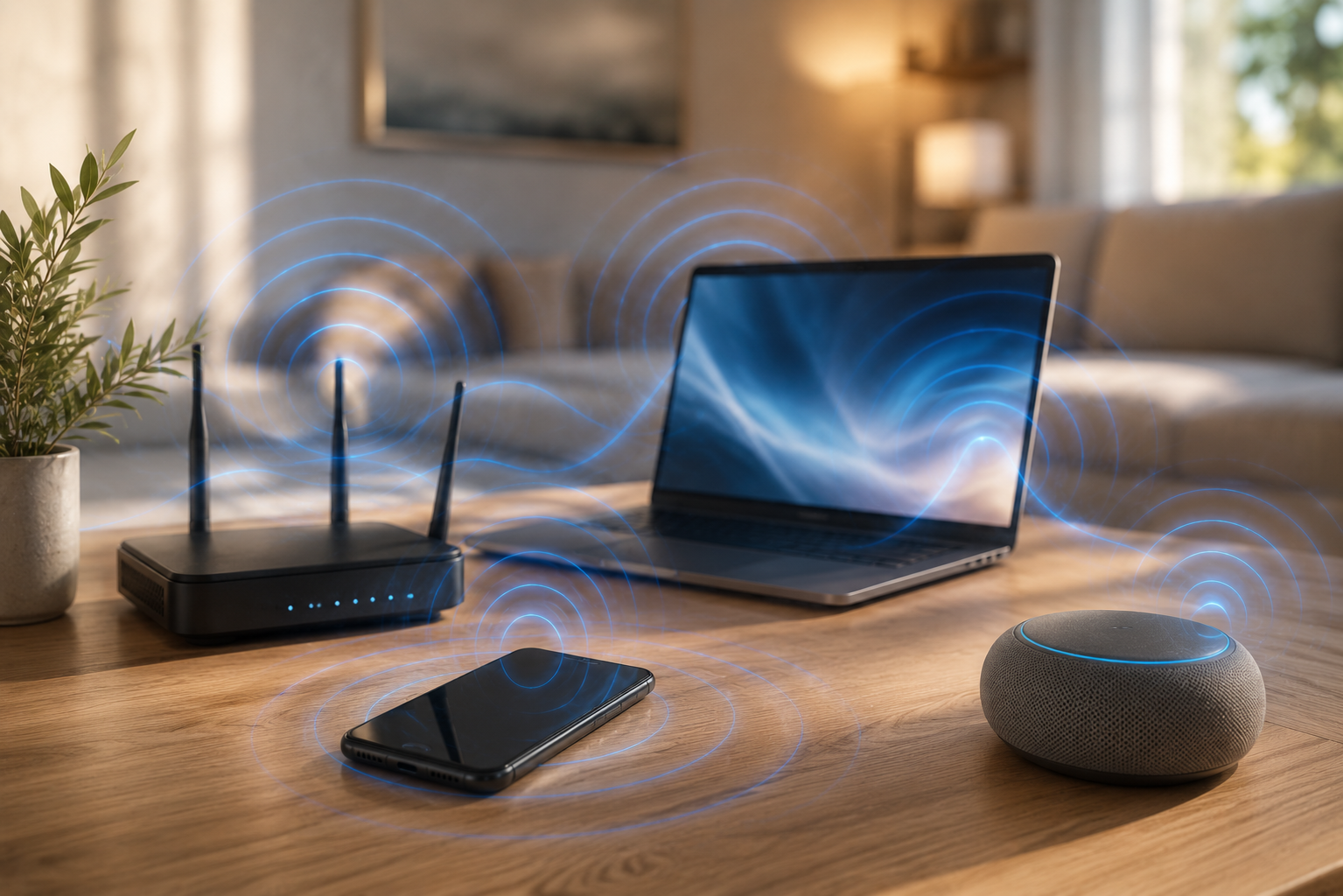 EMF-Strahlung im Alltag – symbolische Darstellung elektromagnetischer Felder moderner Funkgeräte.